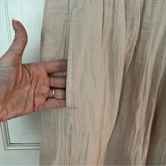 Gap Crinkle Gauze Wide Leg Pants 100% Cotton Small Tan Lightweight Lagenlook - Picture 6 of 11